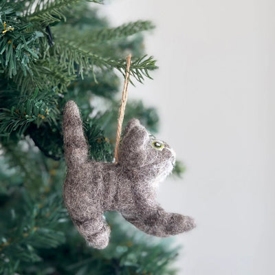 Felt Gray Cat Ornament - American Short Hair Cat