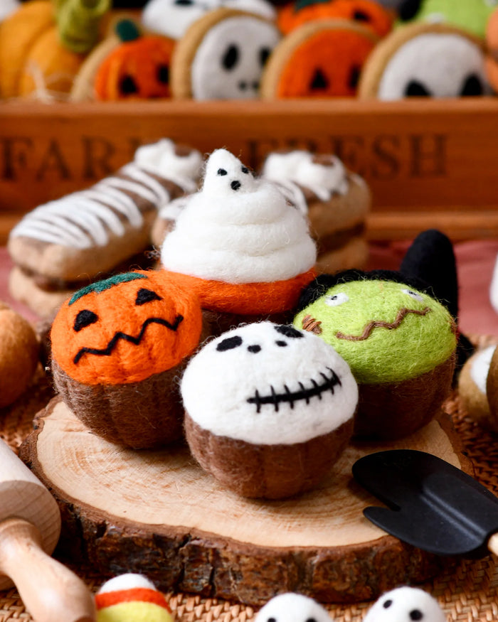 Felt Halloween Spooky Fun Cupcakes, Set of 4