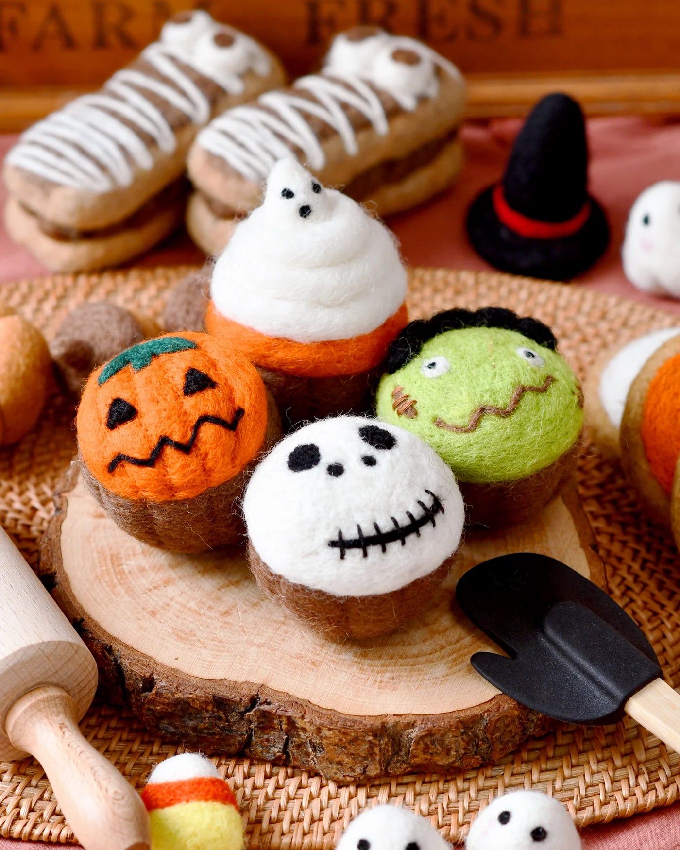 Sale Felt Halloween Spooky Fun Cupcakes, Set of 4