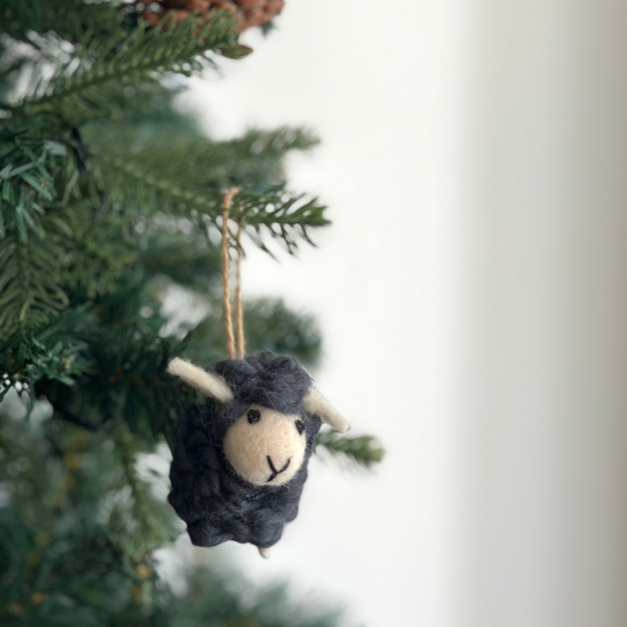 Felt Mini Sheep Ornament, a wool felt ornament by Ganapati Crafts Co., needle-felted and hand-stitched in Nepal (view 5)