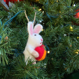 Felt Ornament - Bunny Holding A Heart, a wool felt ornament by Ganapati Crafts Co., needle-felted and hand-stitched in Nepal (view 3) · view 3