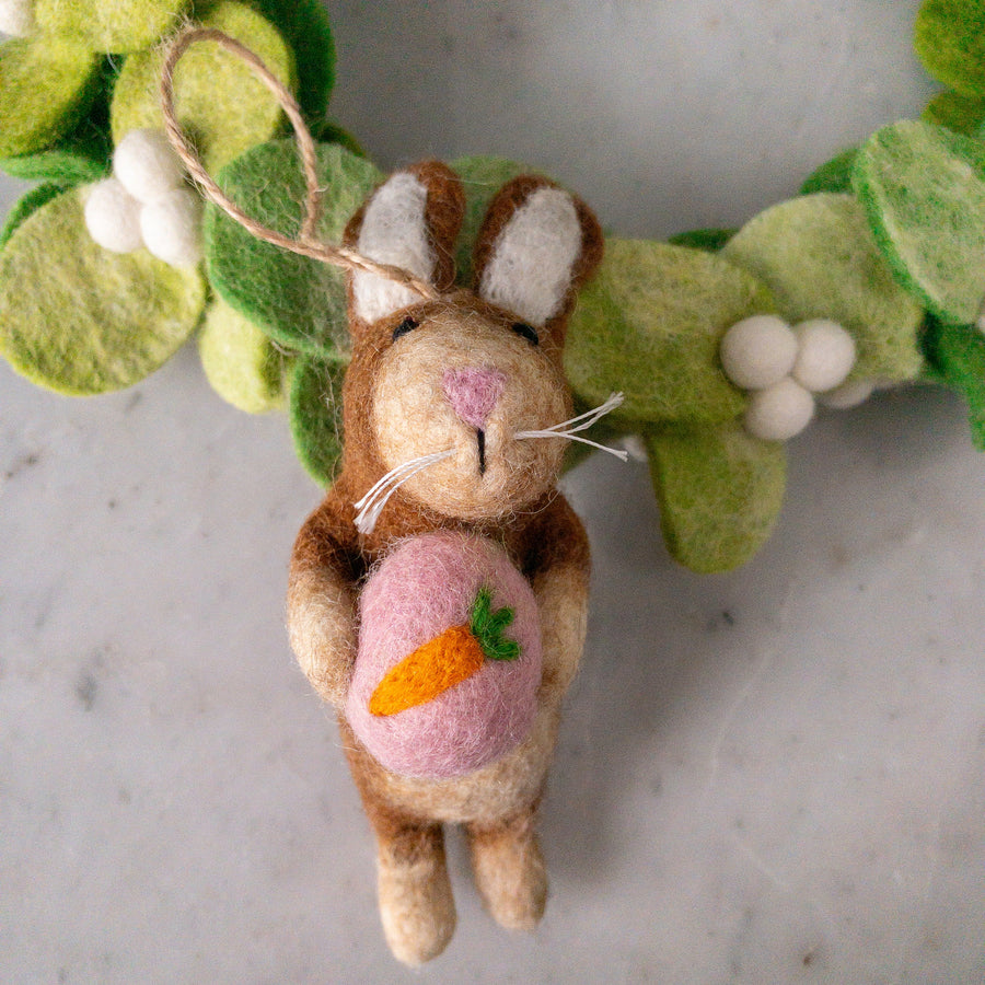 Felt Ornament - Bunny Holding A Heart, a wool felt ornament by Ganapati Crafts Co., needle-felted and hand-stitched in Nepal (view 5)