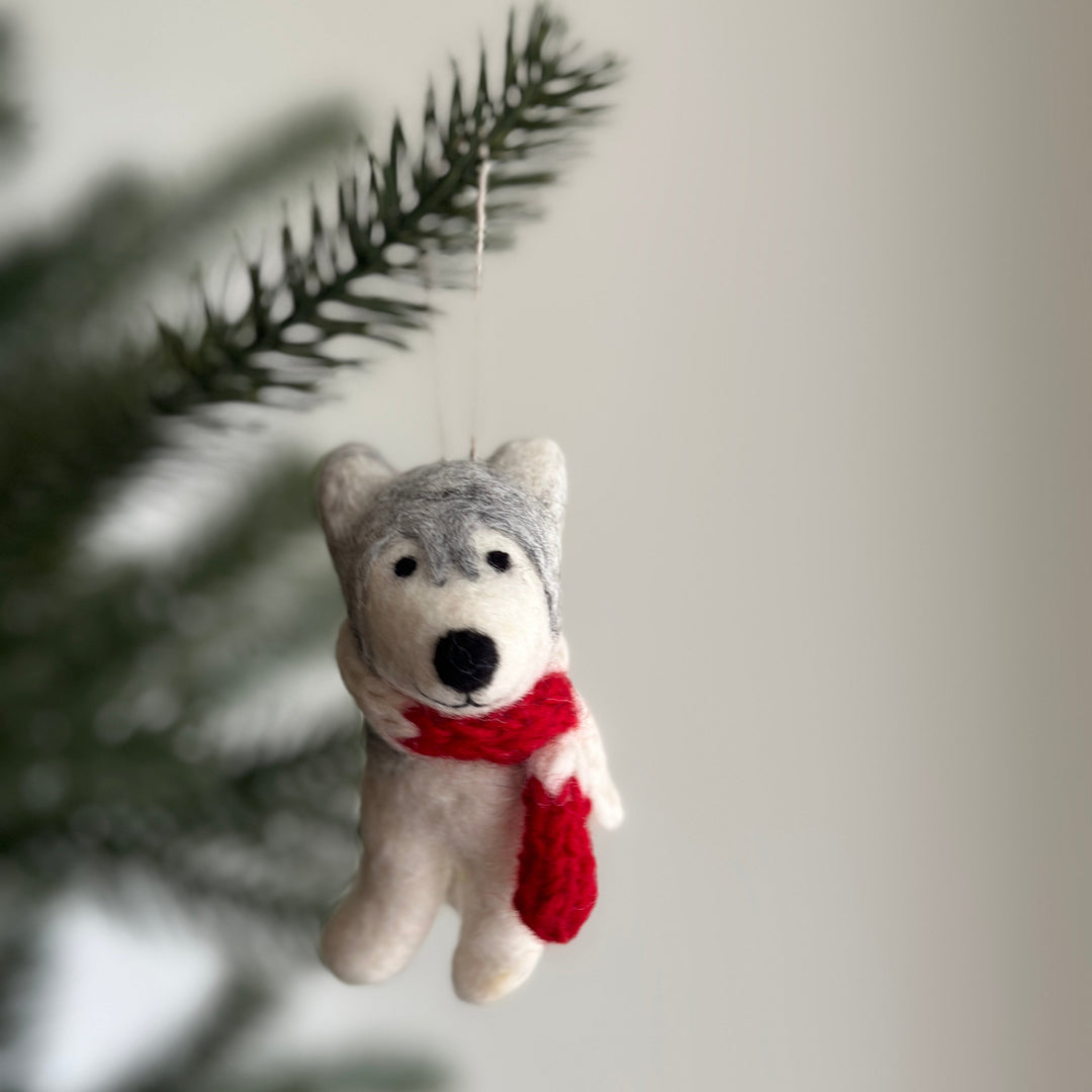 Felt Ornament - Christmas Husky with Red Scarf