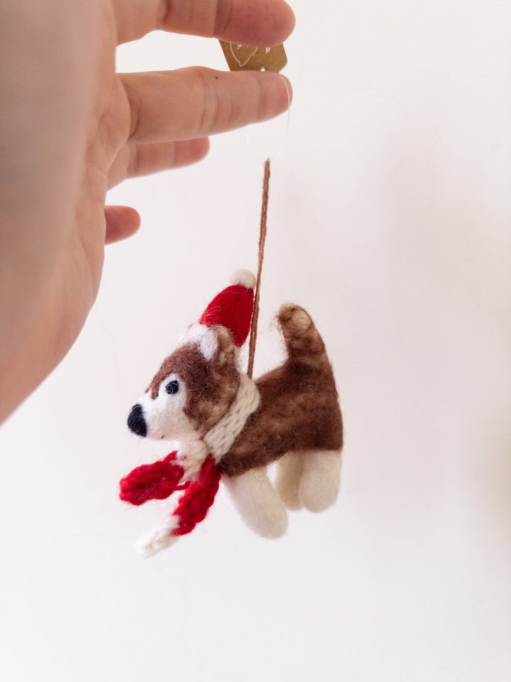 Felt Ornament - Christmas Husky with Red Scarf