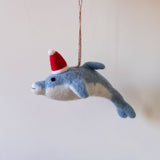 Felt Ornament - Dolphin, a wool felt ornament by Ganapati Crafts Co., needle-felted and hand-stitched in Nepal (view 5) · view 5