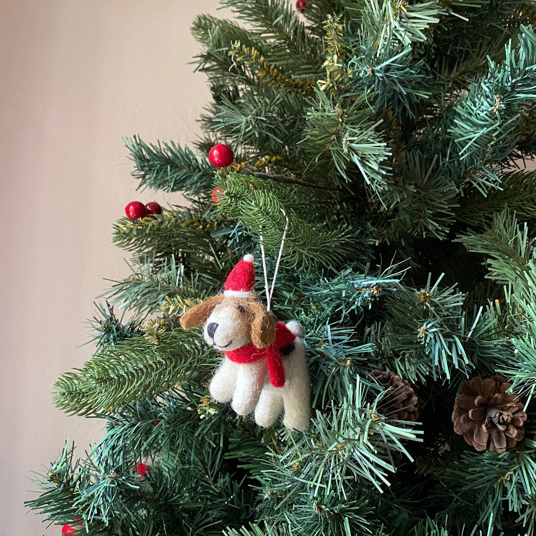 Felt Ornament - Jack Russell Dog with Christmas Hat