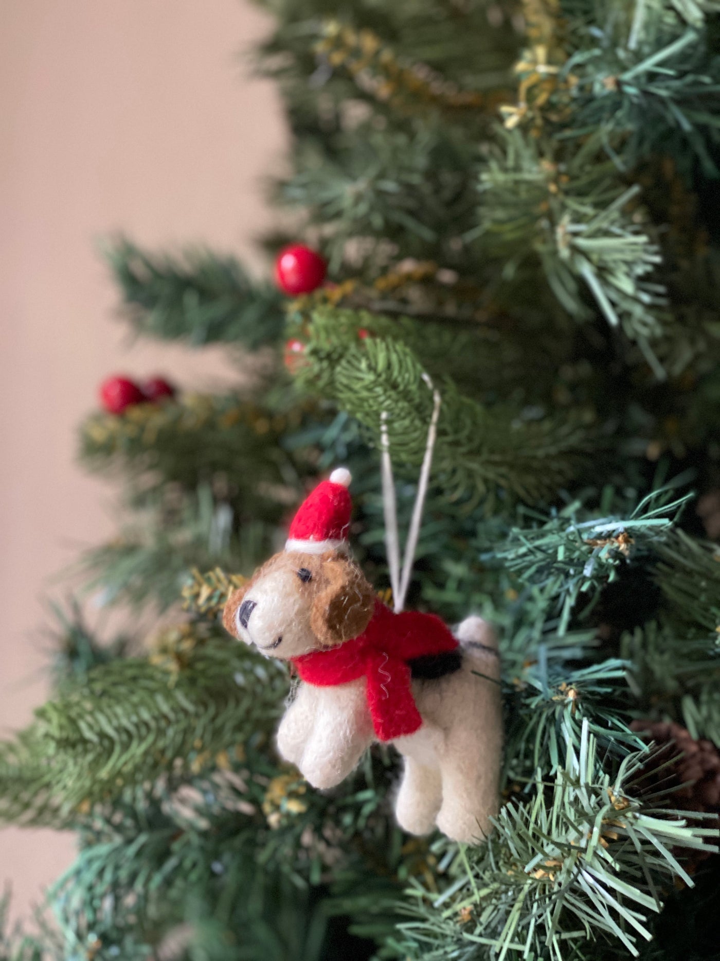 Felt Ornament - Jack Russell Dog with Christmas Hat