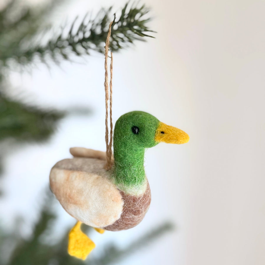 Felt Ornament - Mallard Duck, a wool felt ornament by Ganapati Crafts Co., needle-felted and hand-stitched in Nepal (view 2)