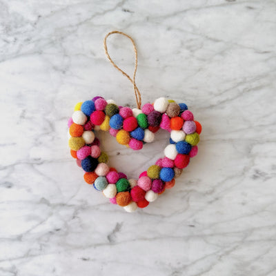 Felt Ornament - Mini Pompom Heart Wreath
