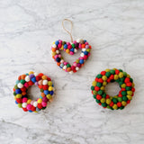 Felt Ornament - Mini Pompom Pompom Wreath, a wool felt ornament by Ganapati Crafts Co., needle-felted and hand-stitched in Nepal (view 3) · view 3
