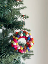 Felt Ornament - Mini Pompom Pompom Wreath, a wool felt ornament by Ganapati Crafts Co., needle-felted and hand-stitched in Nepal (view 5) · view 5