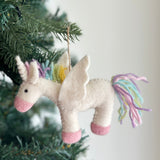 Felt Ornament - Pastel Unicorn, a wool felt ornament by Ganapati Crafts Co., needle-felted and hand-stitched in Nepal (view 2) · view 2