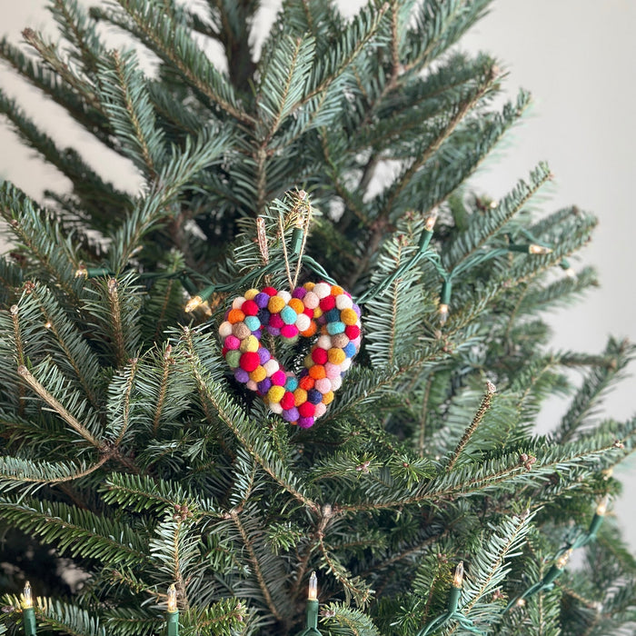 Felt Ornament - Pompom Heart Charm / Rainbow
