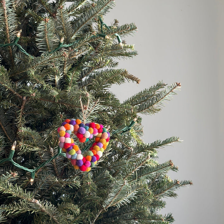 Felt Ornament - Pompom Heart Charm / Rainbow