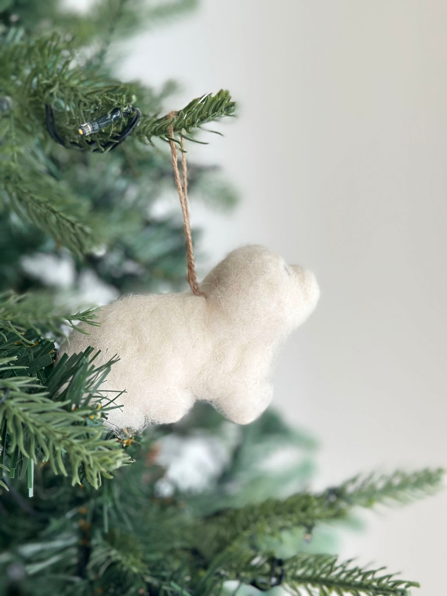 Felt Ornament - White Maltese Dog, a wool felt ornament by Ganapati Crafts Co., needle-felted and hand-stitched in Nepal (view 2)