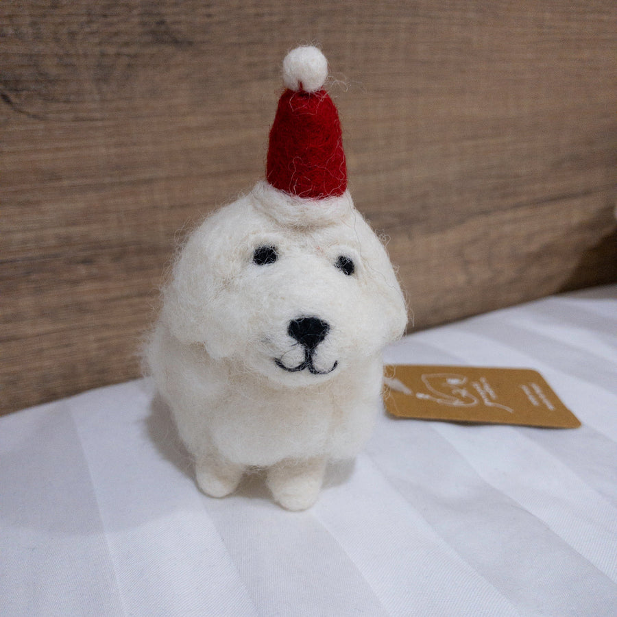 Felt Ornament - White Maltese Dog, a wool felt ornament by Ganapati Crafts Co., needle-felted and hand-stitched in Nepal (view 5)