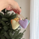 Felt Pastel Heart Ornaments – Set of 7 Wool Decorations, a wool felt ornament by Ganapati Crafts Co., needle-felted and hand-stitched in Nepal (view 4) · view 4