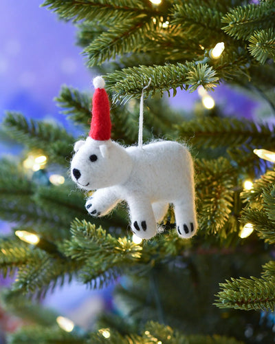 Pre-Order Felt Polar Bear Cub Christmas Ornament (Ships in November)