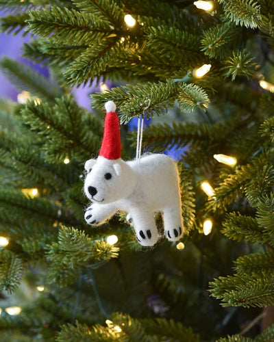 Pre-Order Felt Polar Bear Cub Christmas Ornament (Ships in November)