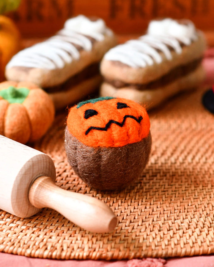 Felt Halloween Cupcake Orange Jack &