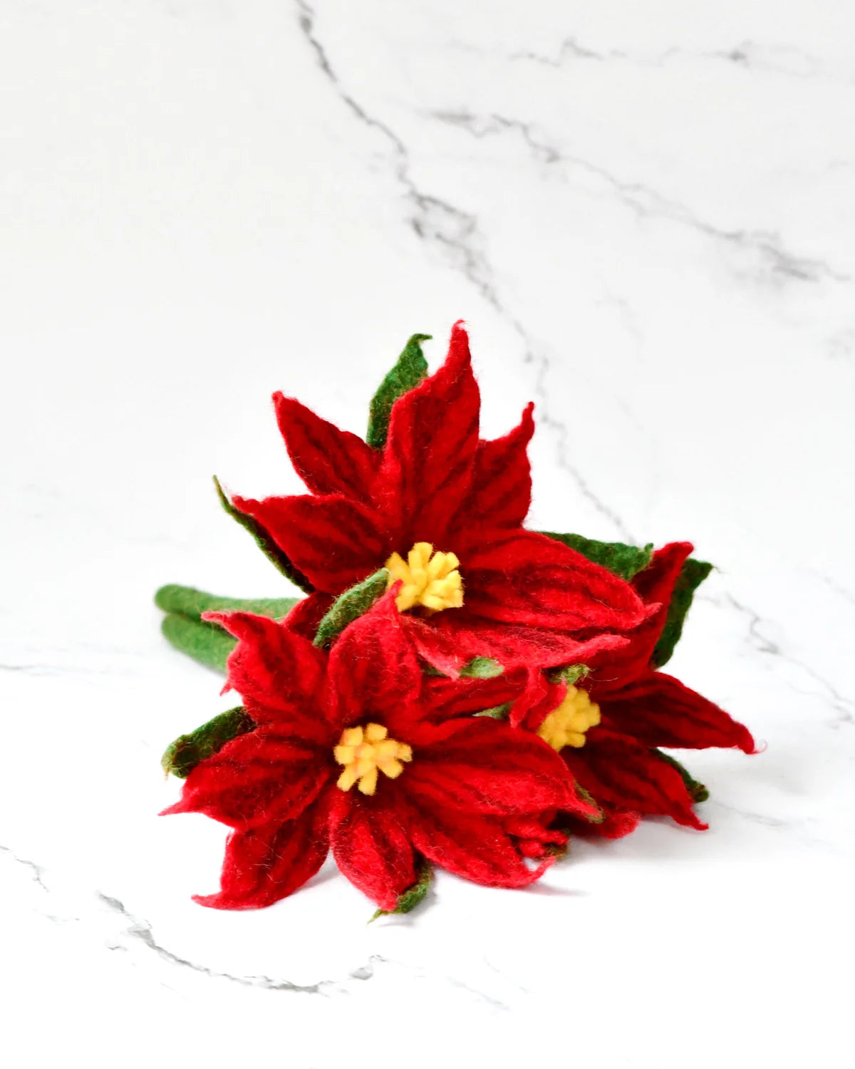 Pre-Order Felt Red Poinsettia Flowers (Set of 3 stems) (Ships in November)