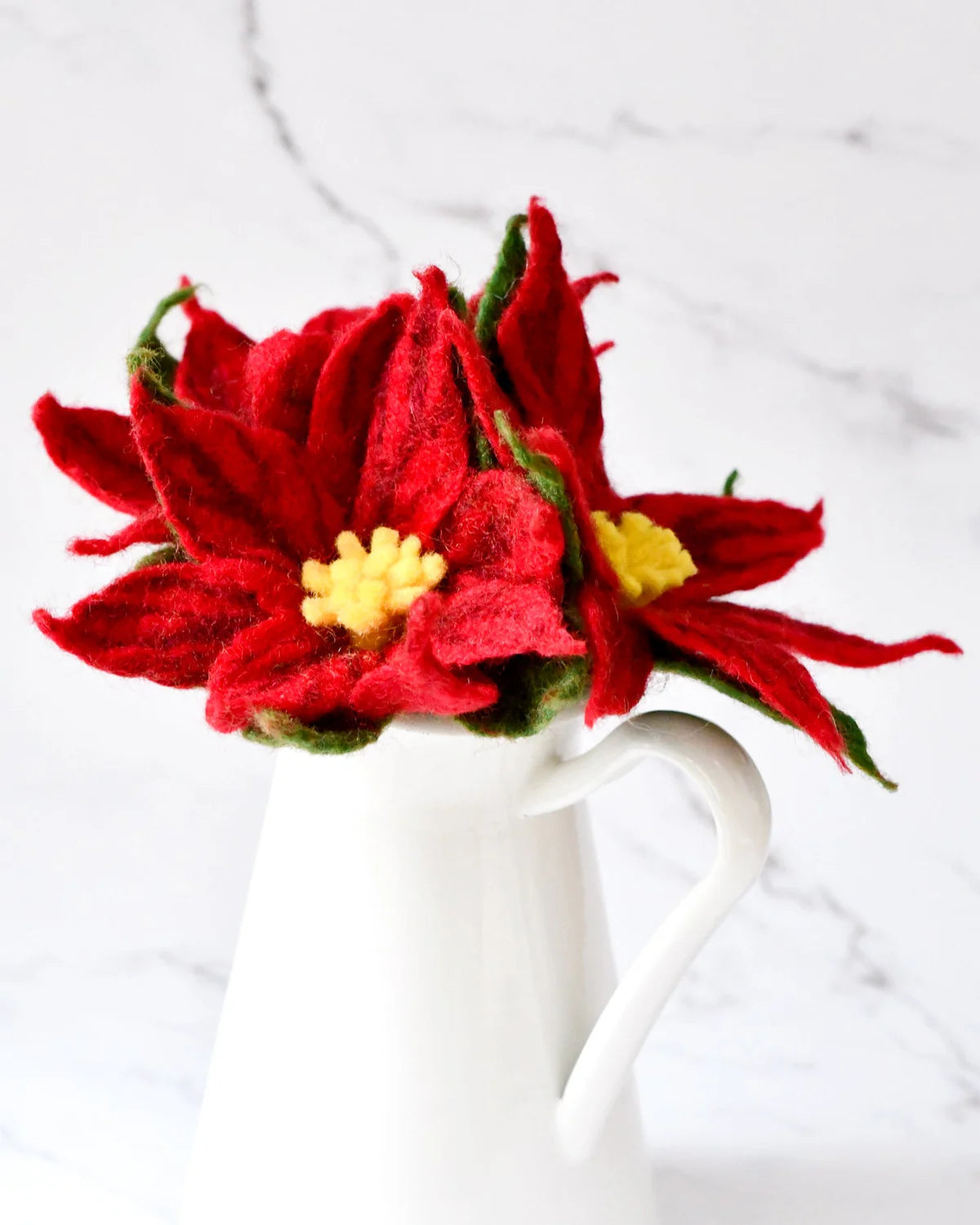 Pre-Order Felt Red Poinsettia Flowers (Set of 3 stems) (Ships in November)