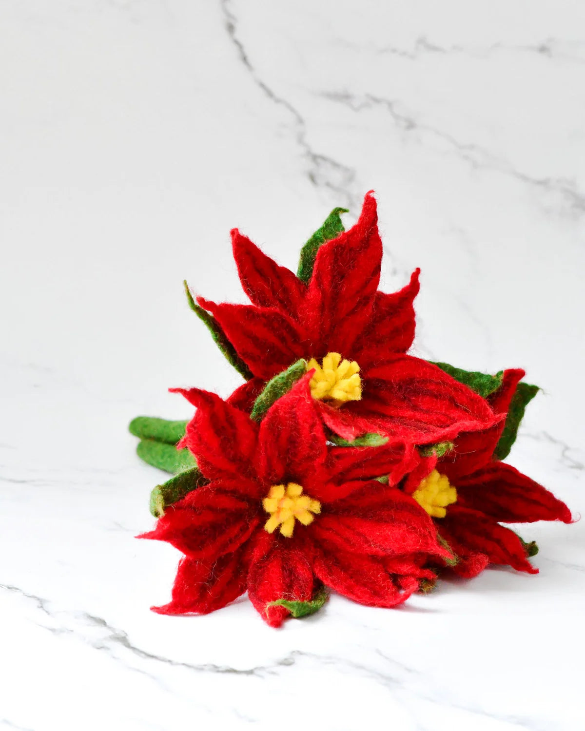 Pre-Order Felt Red Poinsettia Flowers (Set of 3 stems) (Ships in November)