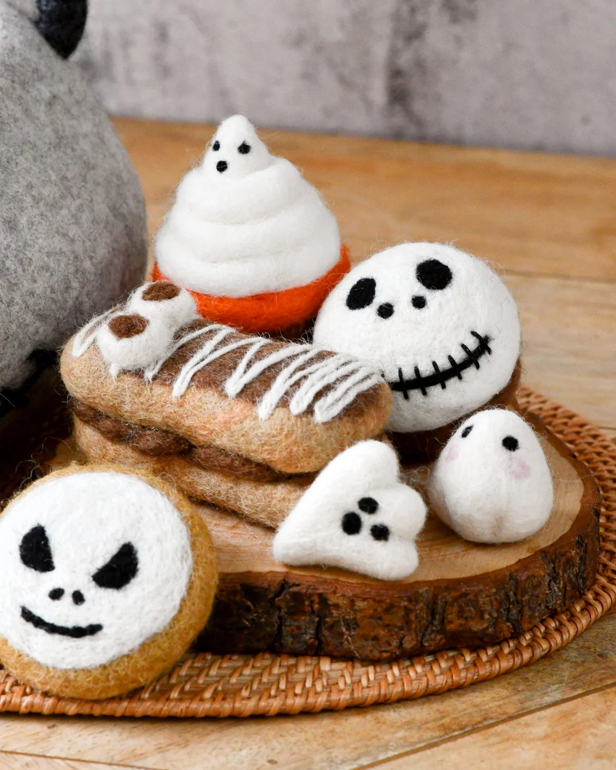 Felt Halloween Cupcake White Spooky Skull