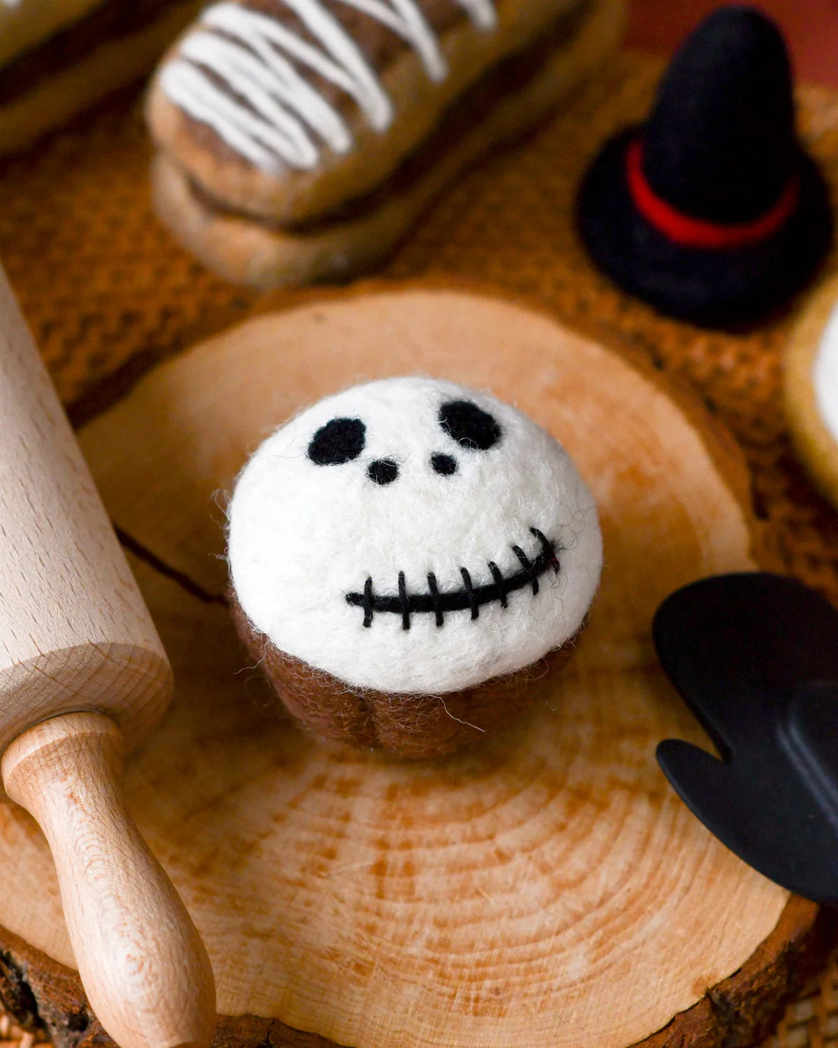 Felt Halloween Cupcake White Spooky Skull