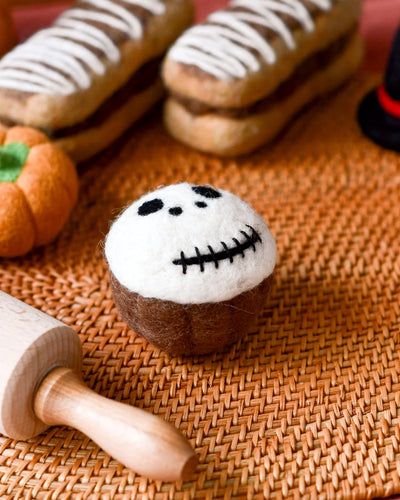 Felt Halloween Cupcake White Spooky Skull