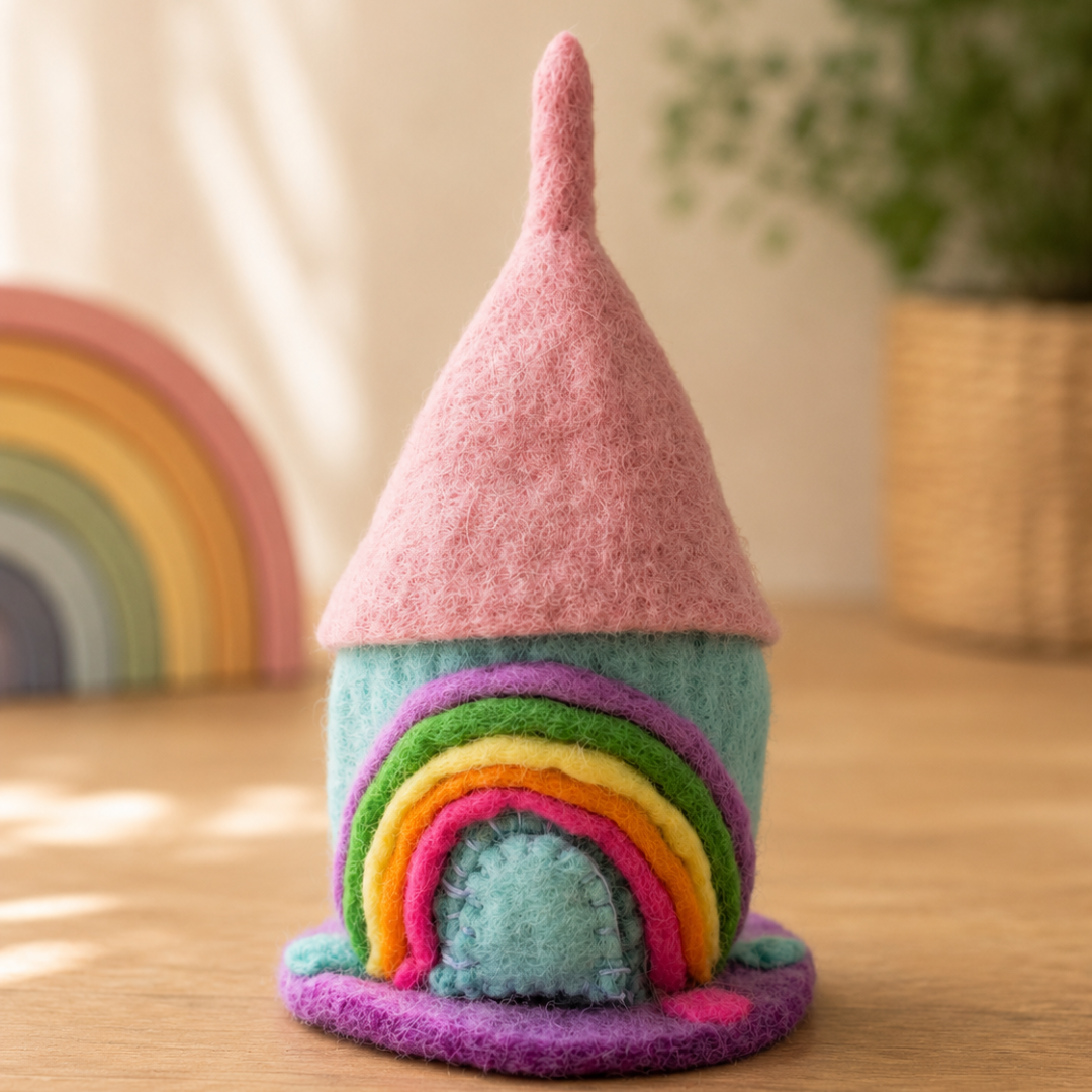 Felt rainbow tiny shimmer home for fairy-village small-world play