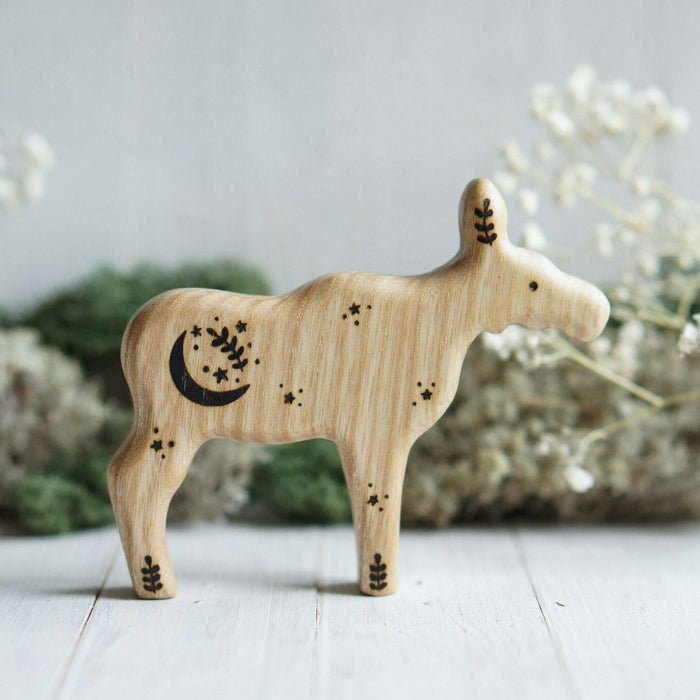 Wooden Moose, Mama, a natural wood animal toy by Tiny Fox Hole, cut and finished by hand from solid wood