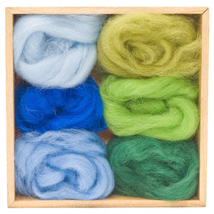 Forest and Sky wool roving palette, six colors