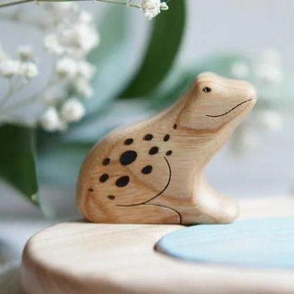 Wooden Frog, a natural wood animal toy by Tiny Fox Hole, cut and finished by hand from solid wood