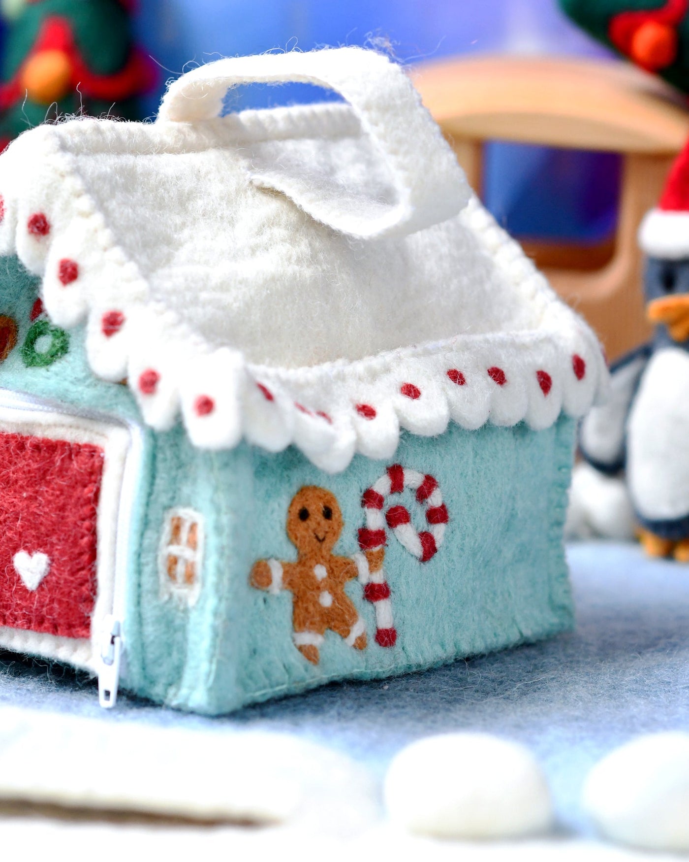 Pre-Order Felt Blue Gingerbread House Bag (Ships in November)