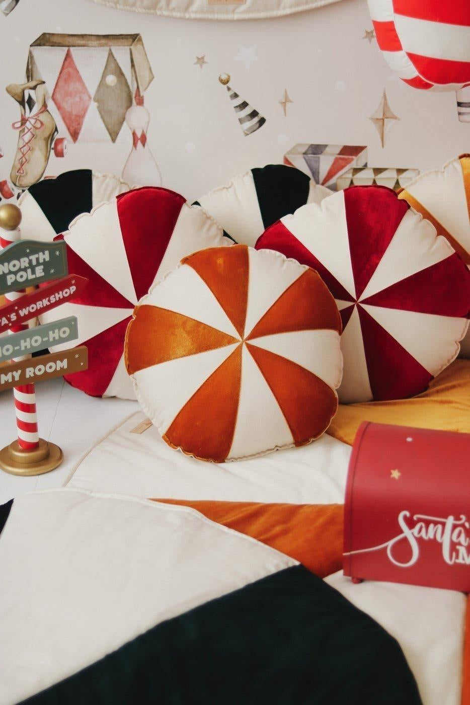 “Gold Circus” Round Patchwork Pillow