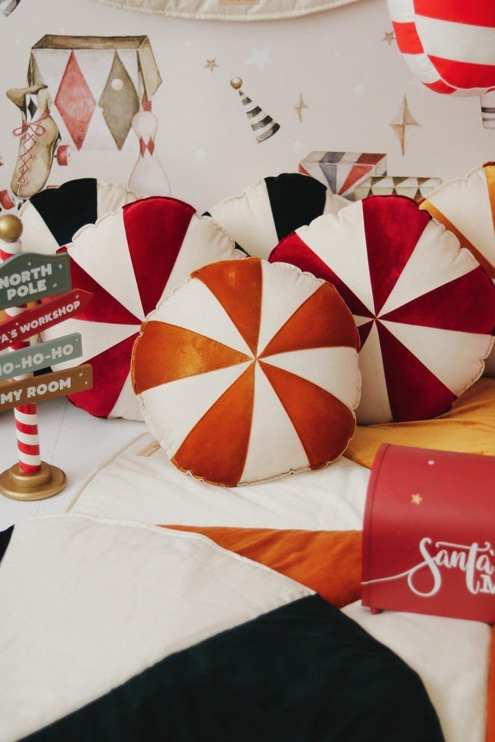 “Gold Circus” Round Patchwork Pillow