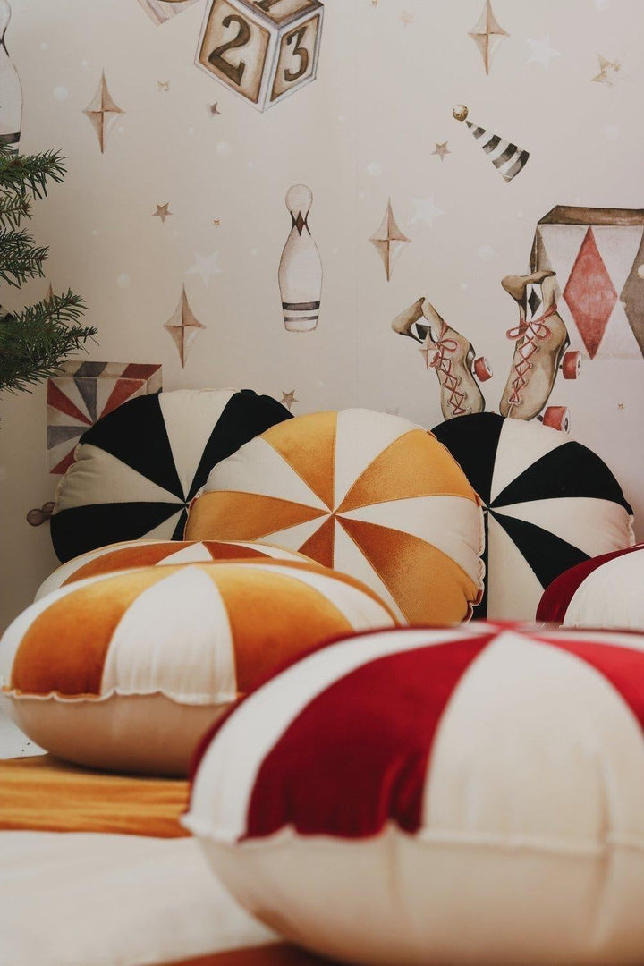 “Gold Circus” Round Patchwork Pillow