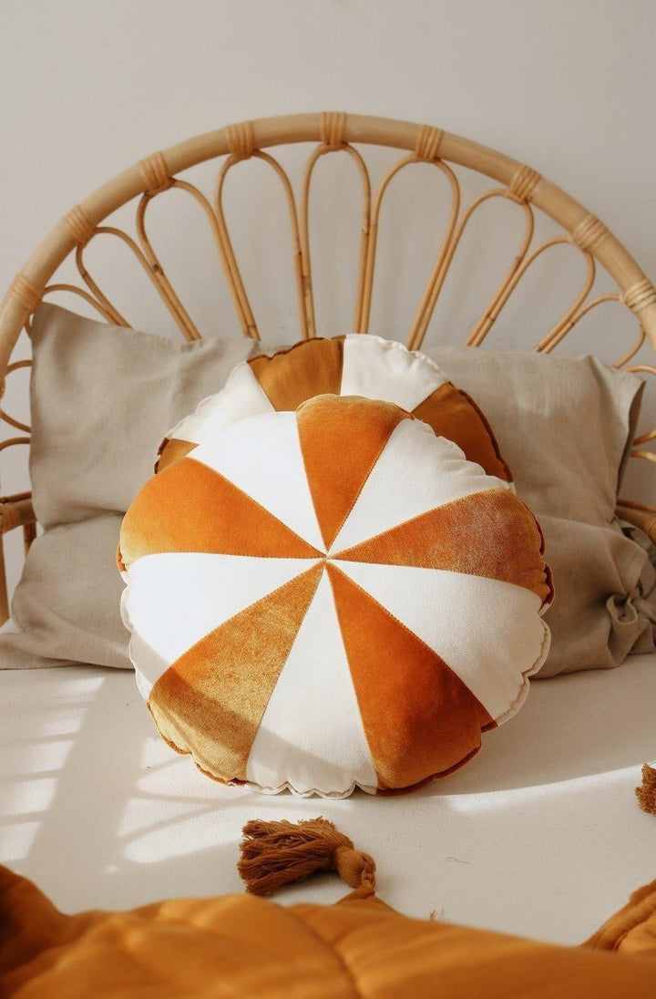 “Gold Circus” Round Patchwork Pillow