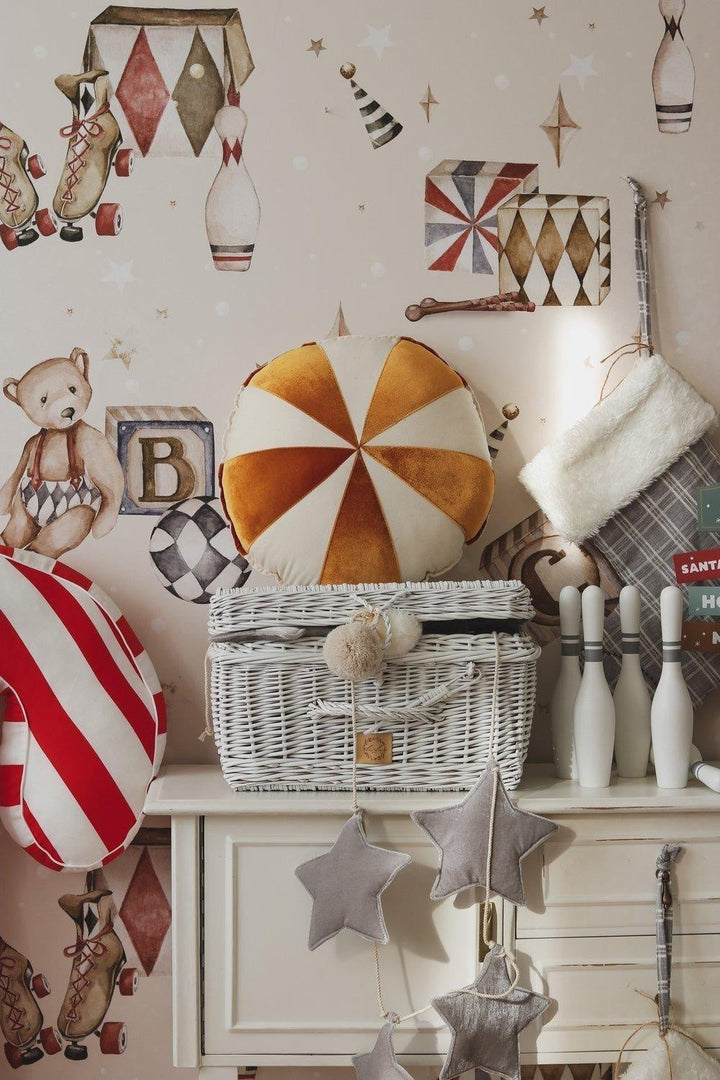 “Gold Circus” Round Patchwork Pillow