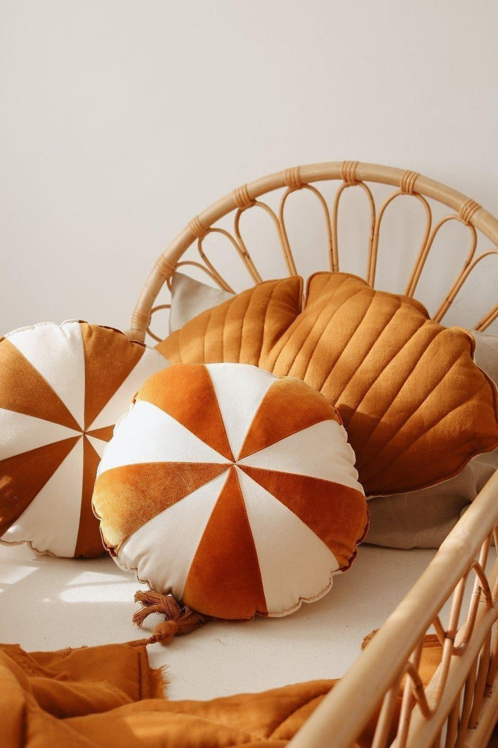 “Gold Circus” Round Patchwork Pillow