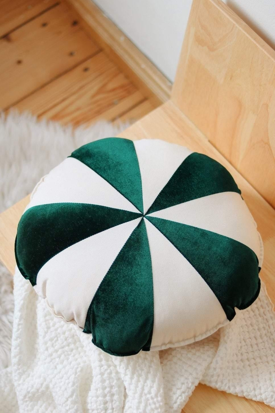 “Green Circus” Round Patchwork Pillow