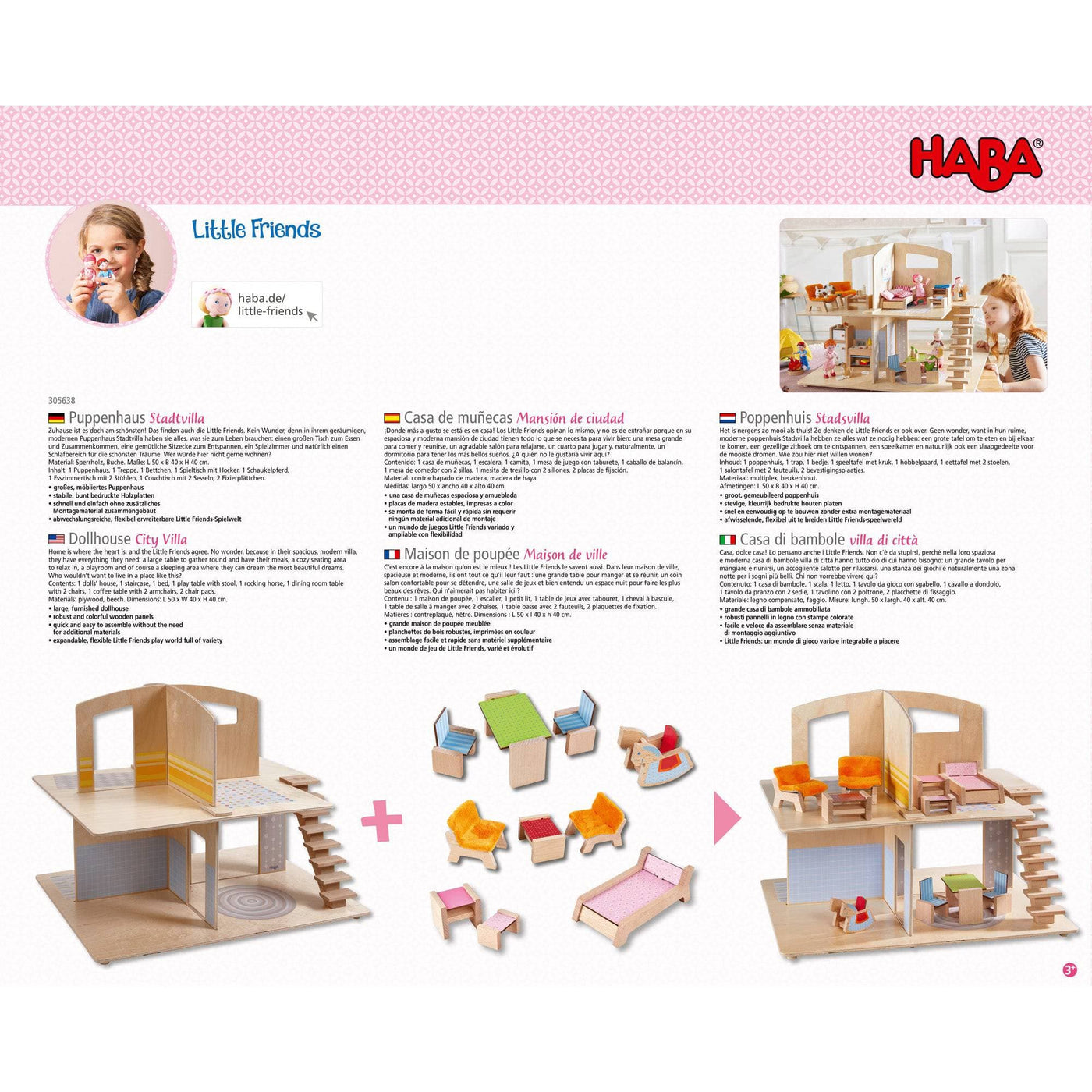 HABA Little Friends Dollhouse Town Villa with Furniture