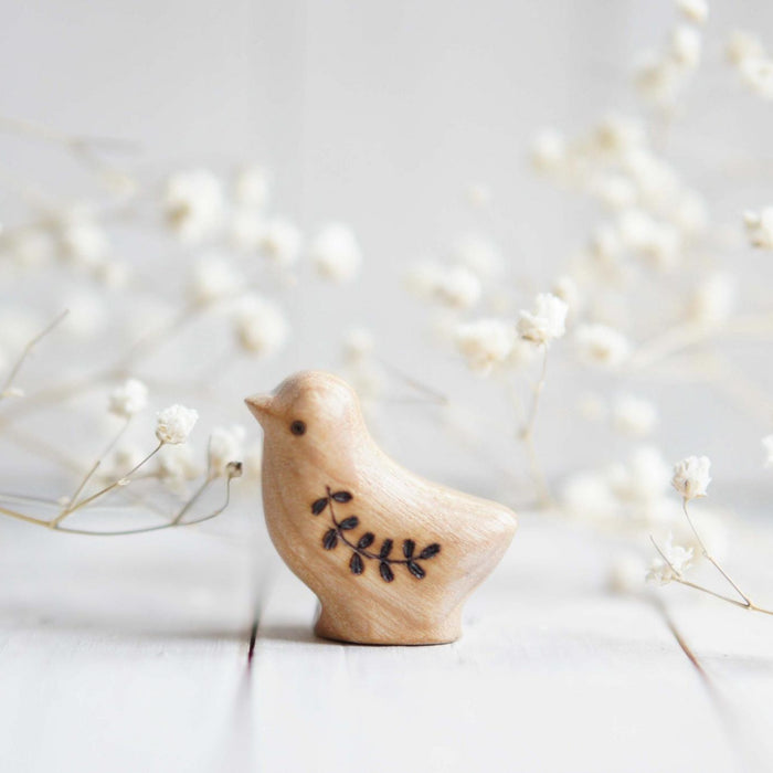 Wooden Chick, Looking Up, a natural wood animal toy by Tiny Fox Hole, cut and finished by hand from solid wood