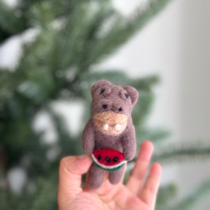 Hippopotamus Holding Watermelon Finger Puppet