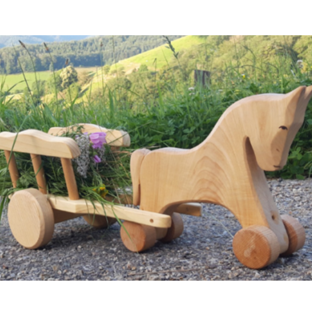 Pre-Order Atelier des Peupliers Wooden Horse with Cart (Ships in May)