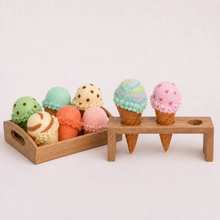 Felt Ice Cream Set, Waffle Cones and 9 Ice Cream Scoops