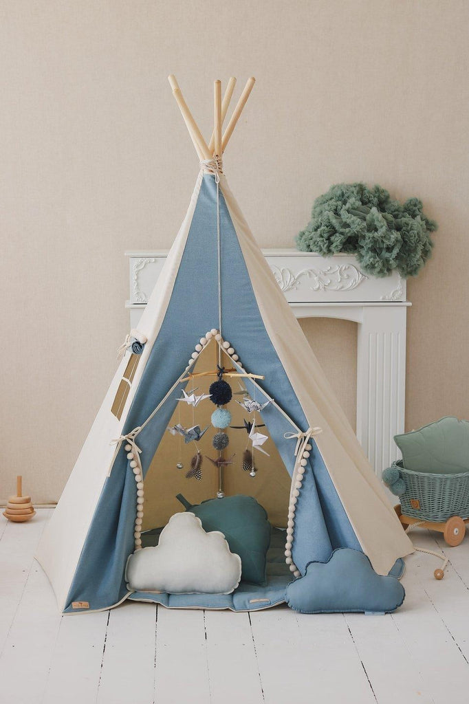 Moi Mili Teepee Tent with Pompoms, Jeans