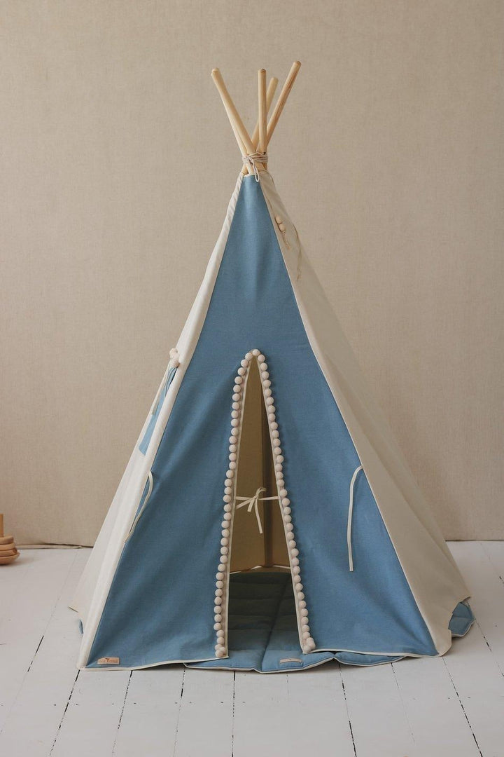 “Jeans” Teepee with Pompoms and Round Mat Set