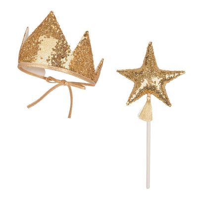 “Gold Sequins” Crown and Wand Magic Set